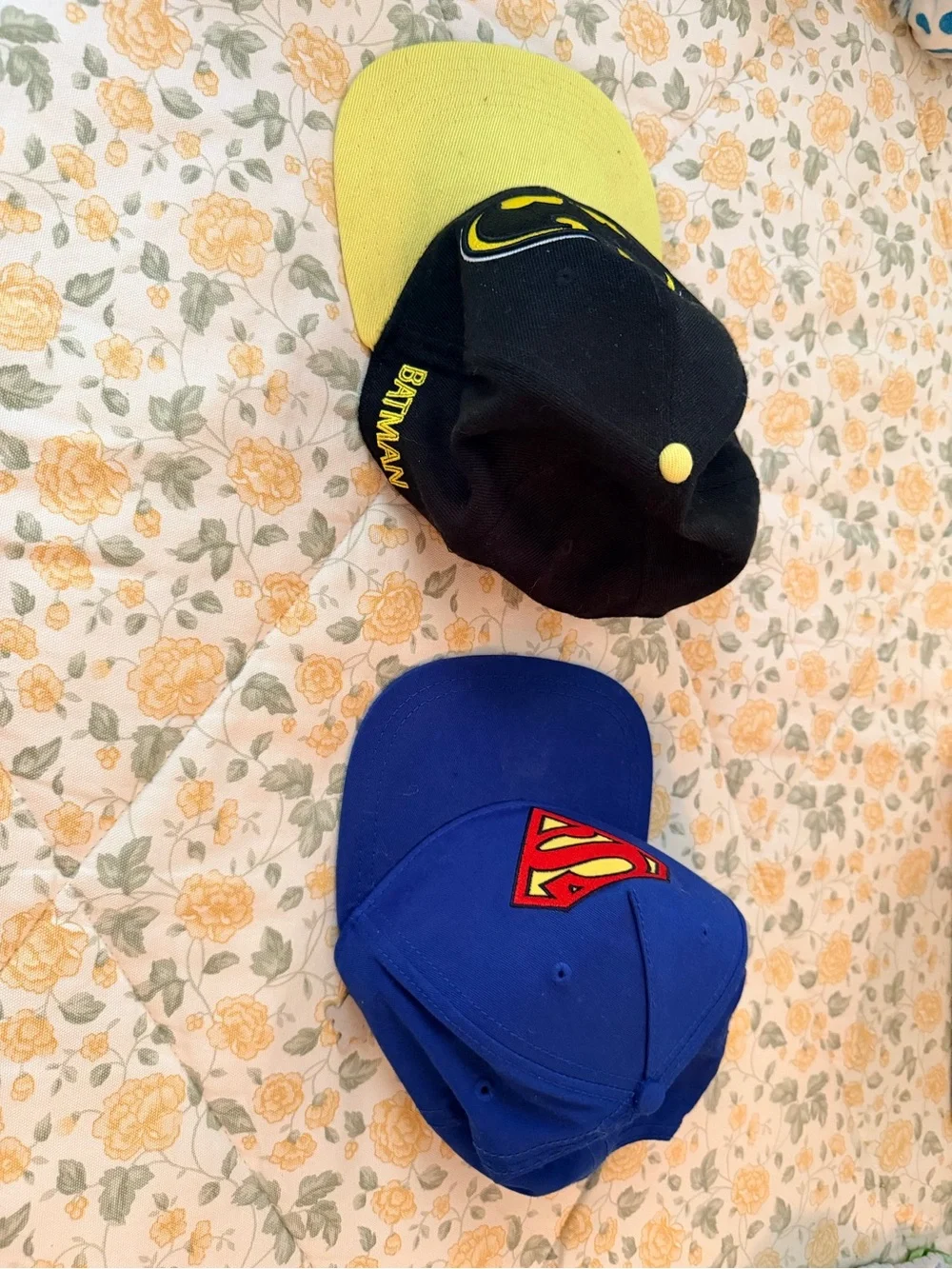 Two youth DC Comics baseball hats, Batman & Superman, youth one size